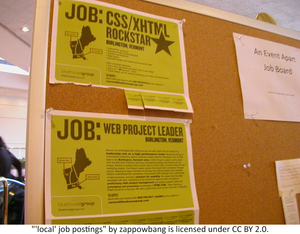 Job posting flyer posted on cork board